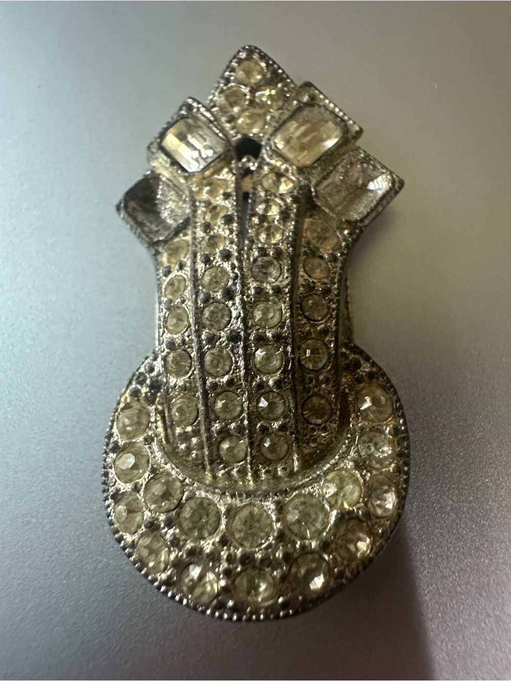 Rhinestone Embellished Silver-Tone Brooch - Sparkling Accent